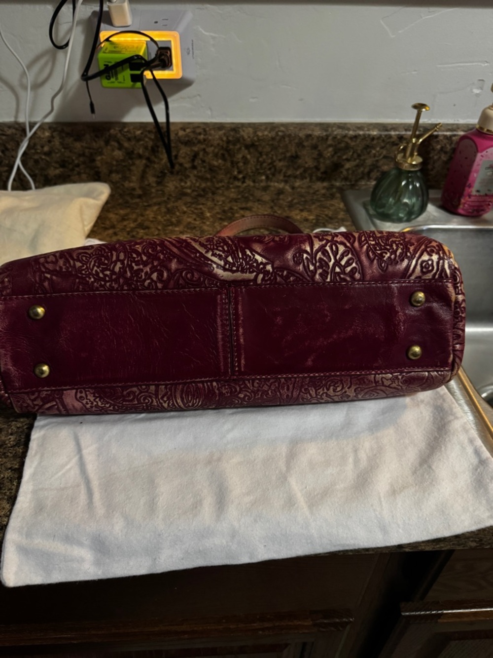 Women's Embossed Paisley Top-Handle Bag in Deep Burgundy. Patricia Nash - Picture 4 of 11